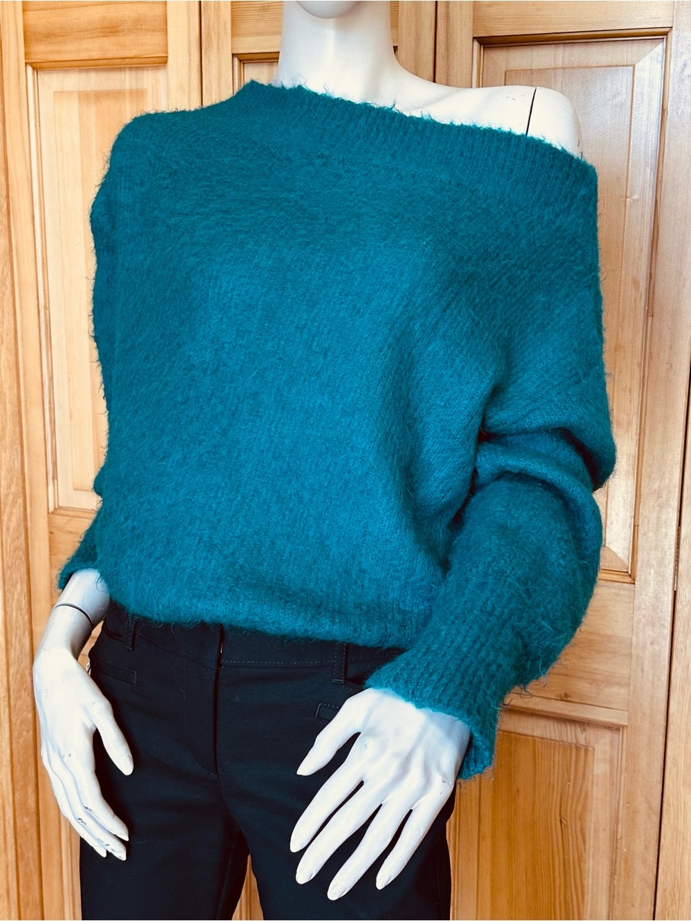 United Colors of Benetton Mohair Off Shoulder Sweater Teal Emerald XS-S #25